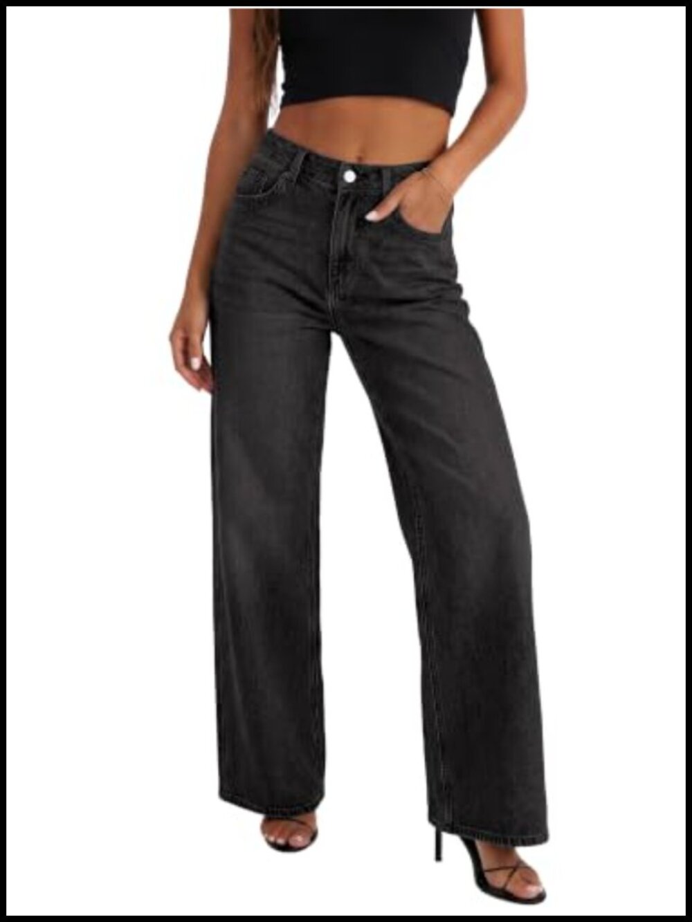 High Waisted Wide Leg Jeans Loose Stretchy Denim Pants Trousers with Pockets
